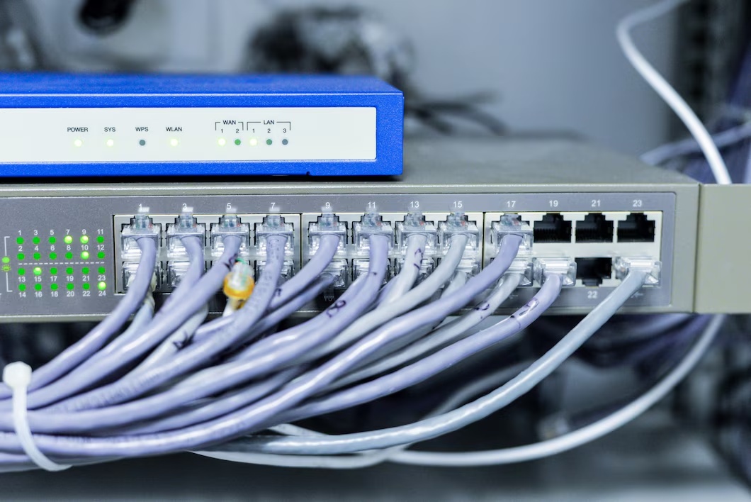 TP-Link 24-port gigabit network switch in operation